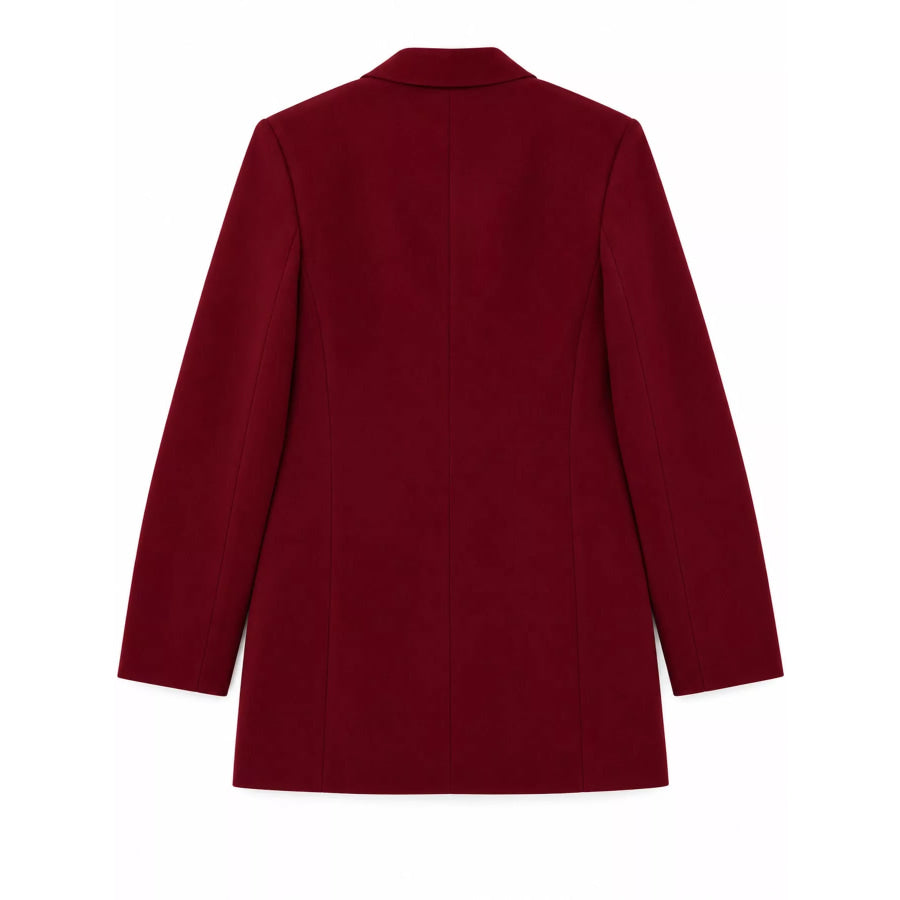 Full Size Minimalist Double-Breasted White Blazer Plus Apparel and Accessories