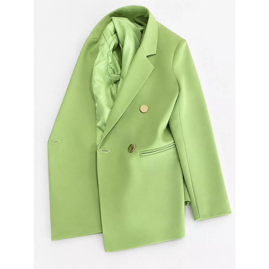 Full Size Minimalist Double-Breasted White Blazer Plus Apparel and Accessories