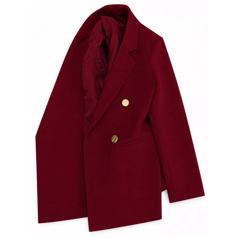 Full Size Minimalist Double-Breasted White Blazer Plus Apparel and Accessories