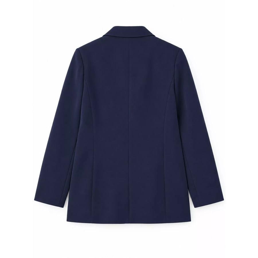 Full Size Minimalist Double-Breasted White Blazer Plus Apparel and Accessories