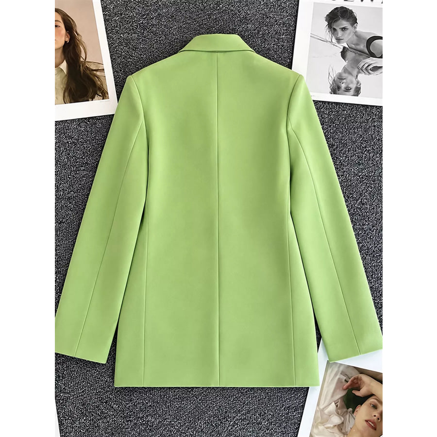 Full Size Minimalist Double-Breasted White Blazer Plus Apparel and Accessories