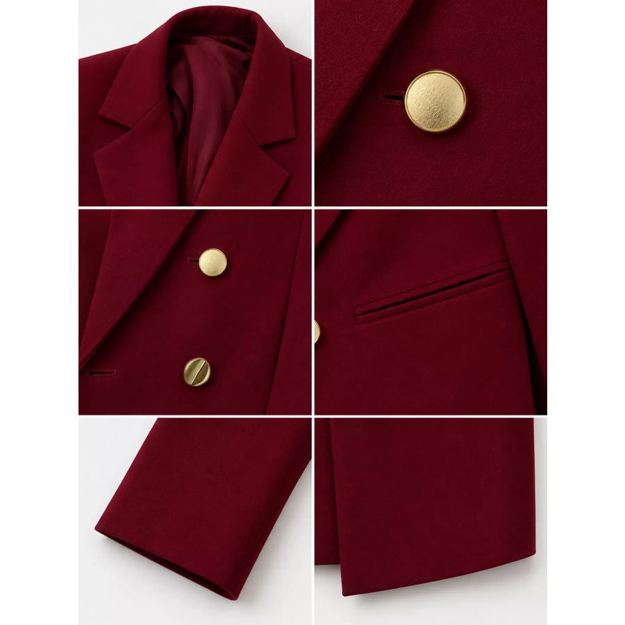 Full Size Minimalist Double-Breasted White Blazer Plus Apparel and Accessories