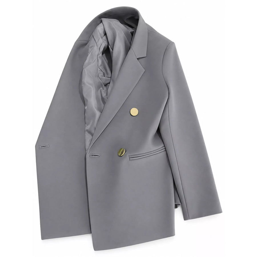 Full Size Minimalist Double-Breasted White Blazer Plus Apparel and Accessories