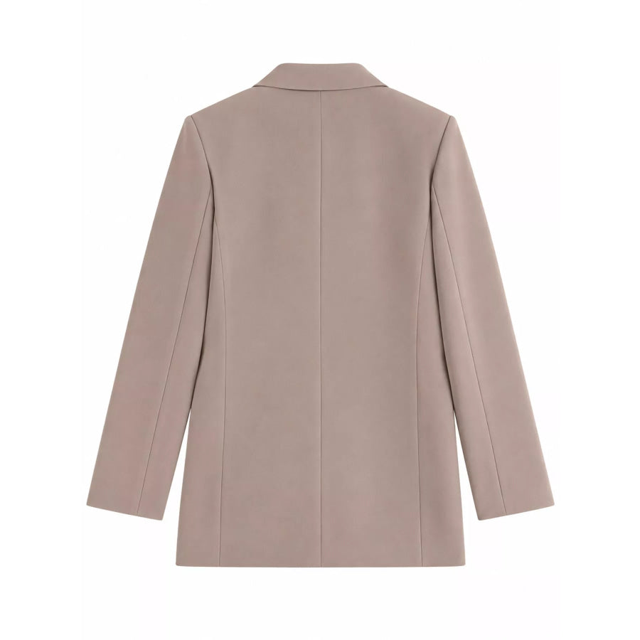 Full Size Minimalist Double-Breasted White Blazer Plus Apparel and Accessories