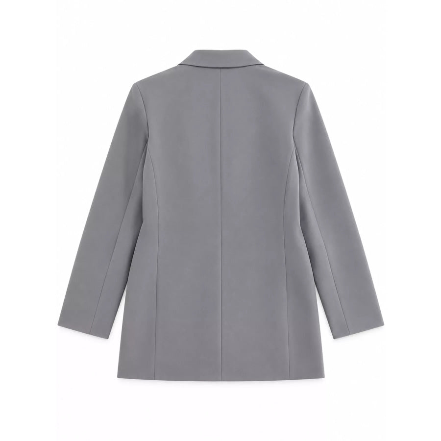 Full Size Minimalist Double-Breasted White Blazer Plus Apparel and Accessories