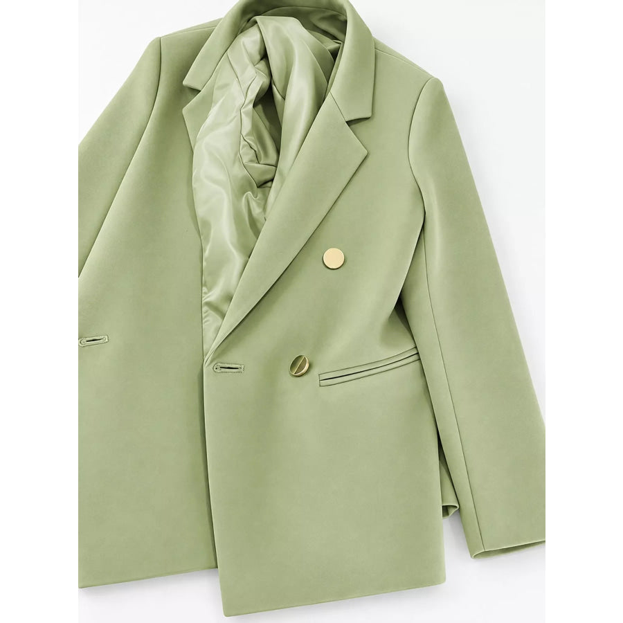 Full Size Minimalist Double-Breasted White Blazer Plus Apparel and Accessories