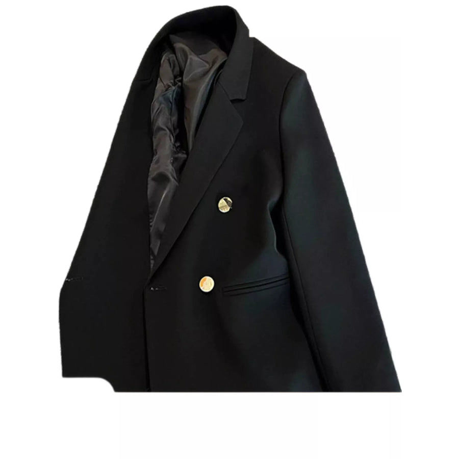 Full Size Minimalist Double-Breasted White Blazer Plus Apparel and Accessories