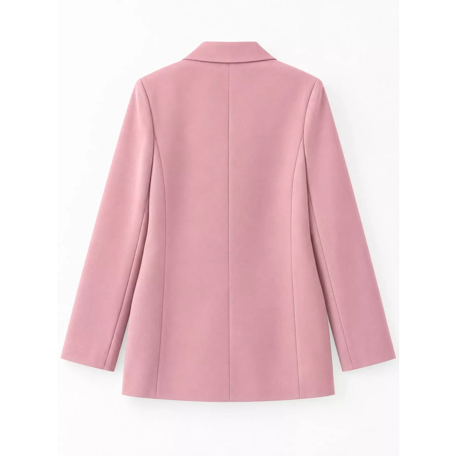 Full Size Minimalist Double-Breasted White Blazer Plus Apparel and Accessories