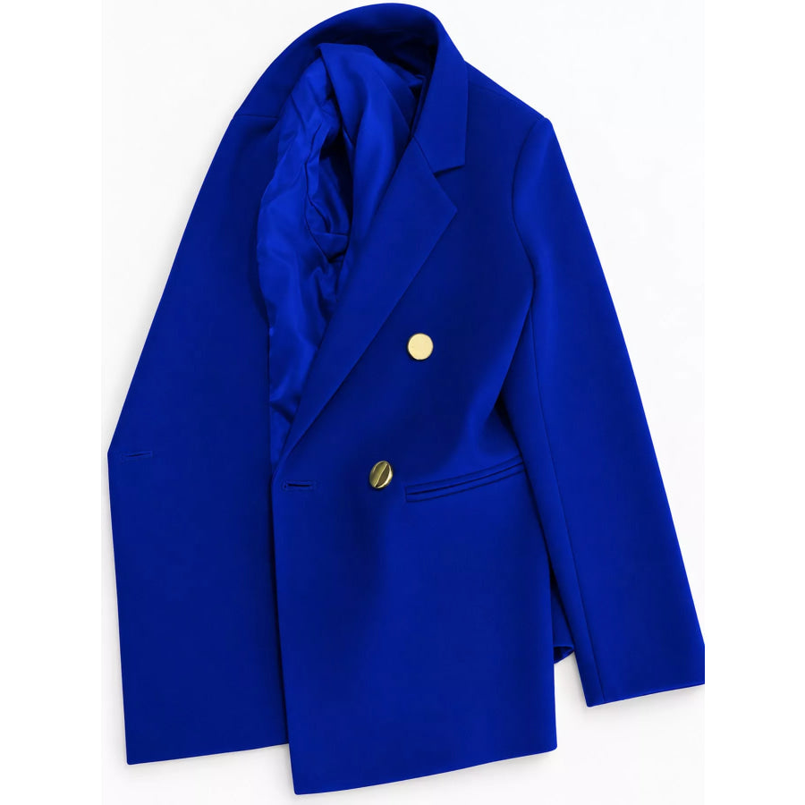 Full Size Minimalist Double-Breasted White Blazer Plus Apparel and Accessories