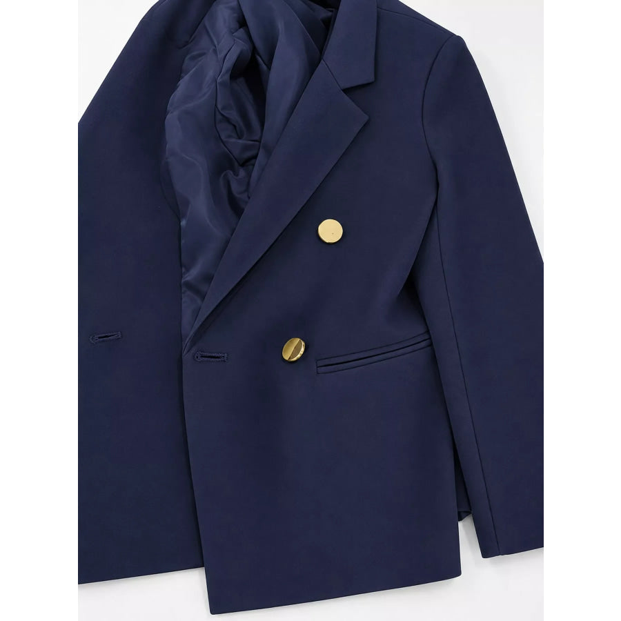 Full Size Minimalist Double-Breasted White Blazer Plus Apparel and Accessories