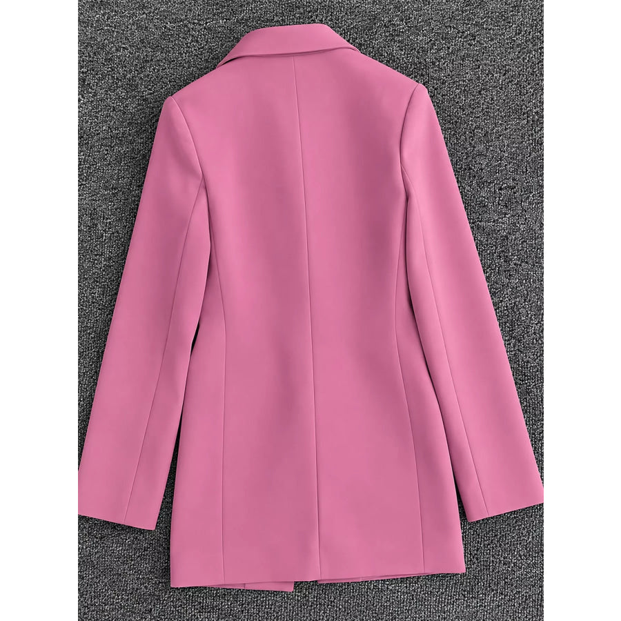 Full Size Minimalist Double-Breasted White Blazer Plus Apparel and Accessories