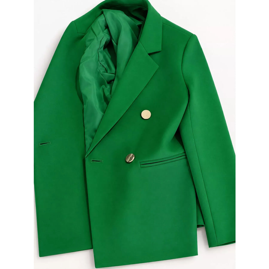 Full Size Minimalist Double-Breasted White Blazer Plus Apparel and Accessories