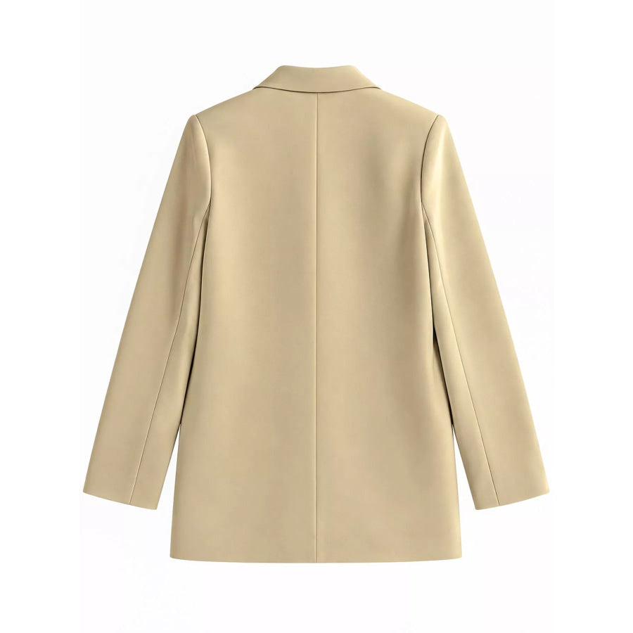 Full Size Minimalist Double-Breasted White Blazer Plus Apparel and Accessories