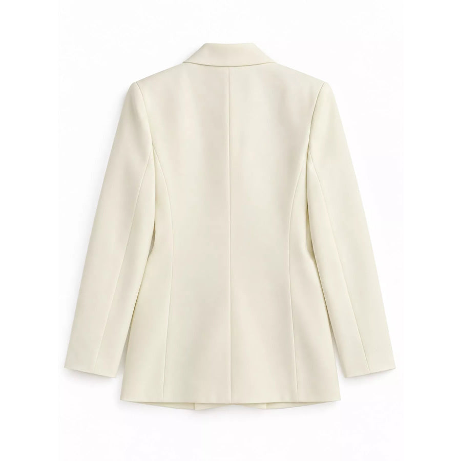Full Size Minimalist Double-Breasted White Blazer Plus Apparel and Accessories