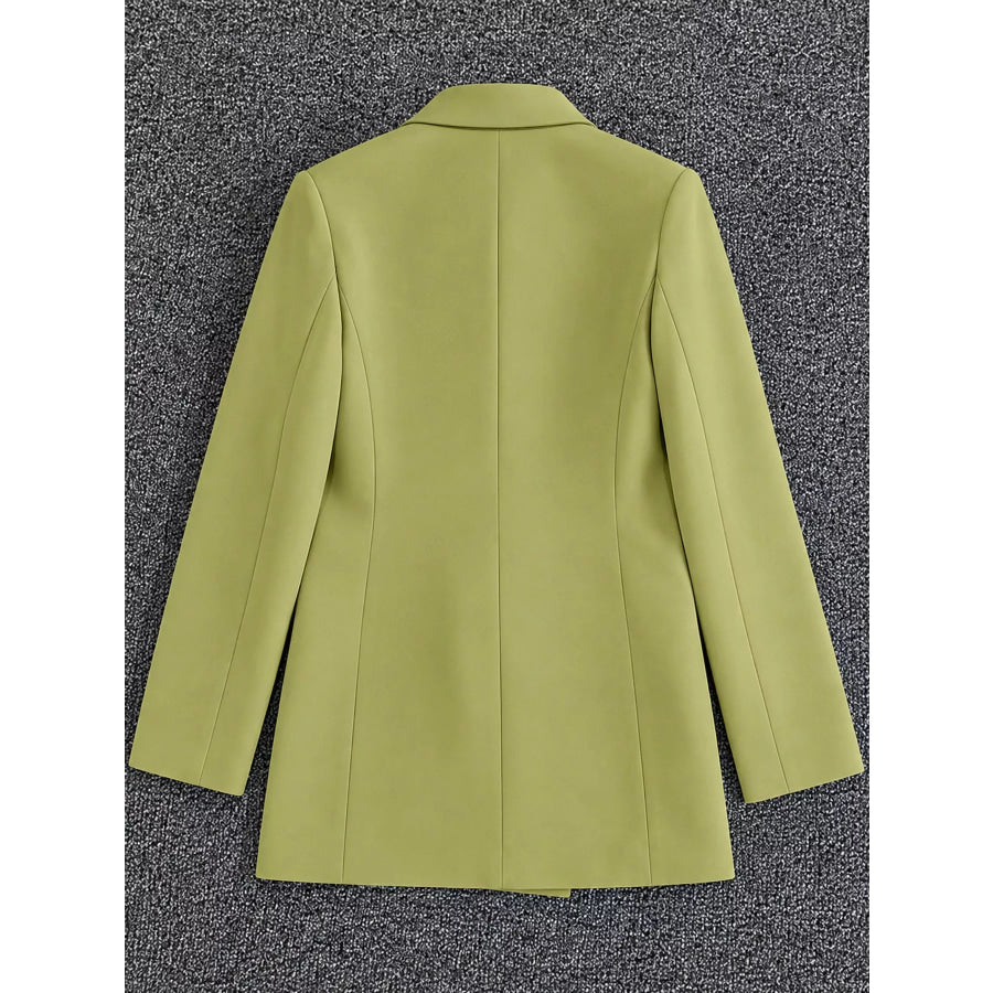 Full Size Minimalist Double-Breasted White Blazer Plus Apparel and Accessories