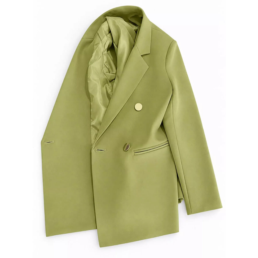 Full Size Minimalist Double-Breasted White Blazer Plus Avocado Green / S Apparel and Accessories