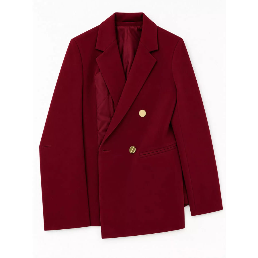 Full Size Minimalist Double-Breasted White Blazer Plus Burgundy / S Apparel and Accessories