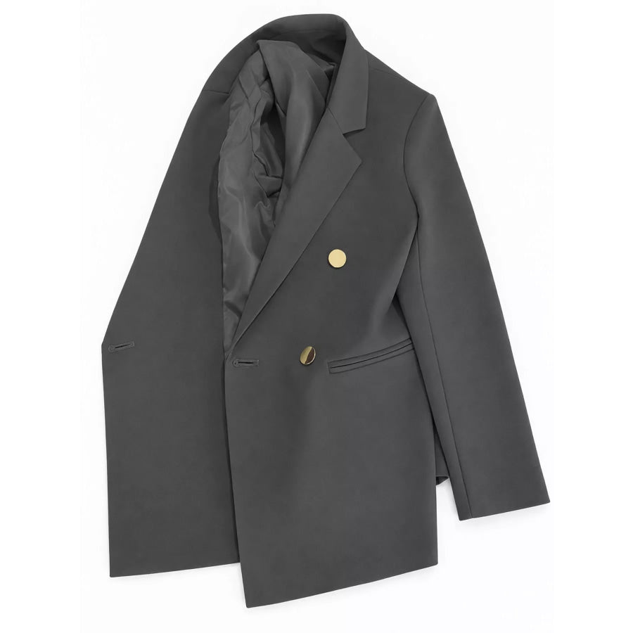 Full Size Minimalist Double-Breasted White Blazer Plus Dark Gray / 2XL Apparel and Accessories