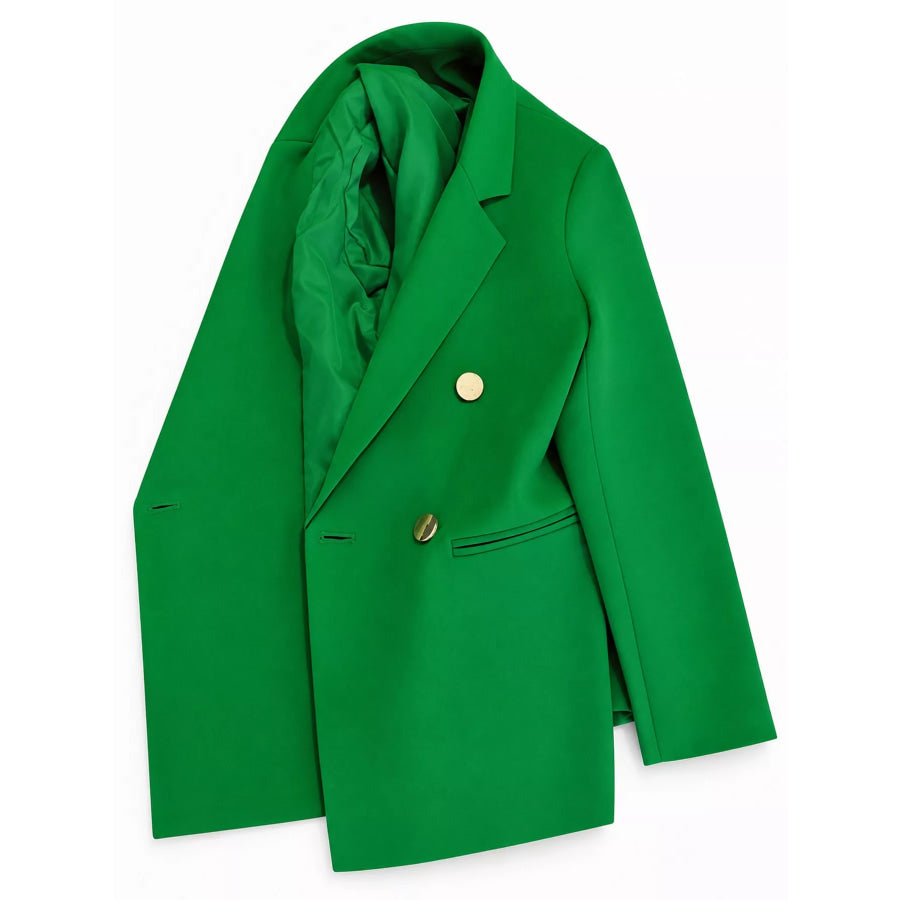 Full Size Minimalist Double-Breasted White Blazer Plus Emerald Green / S Apparel and Accessories