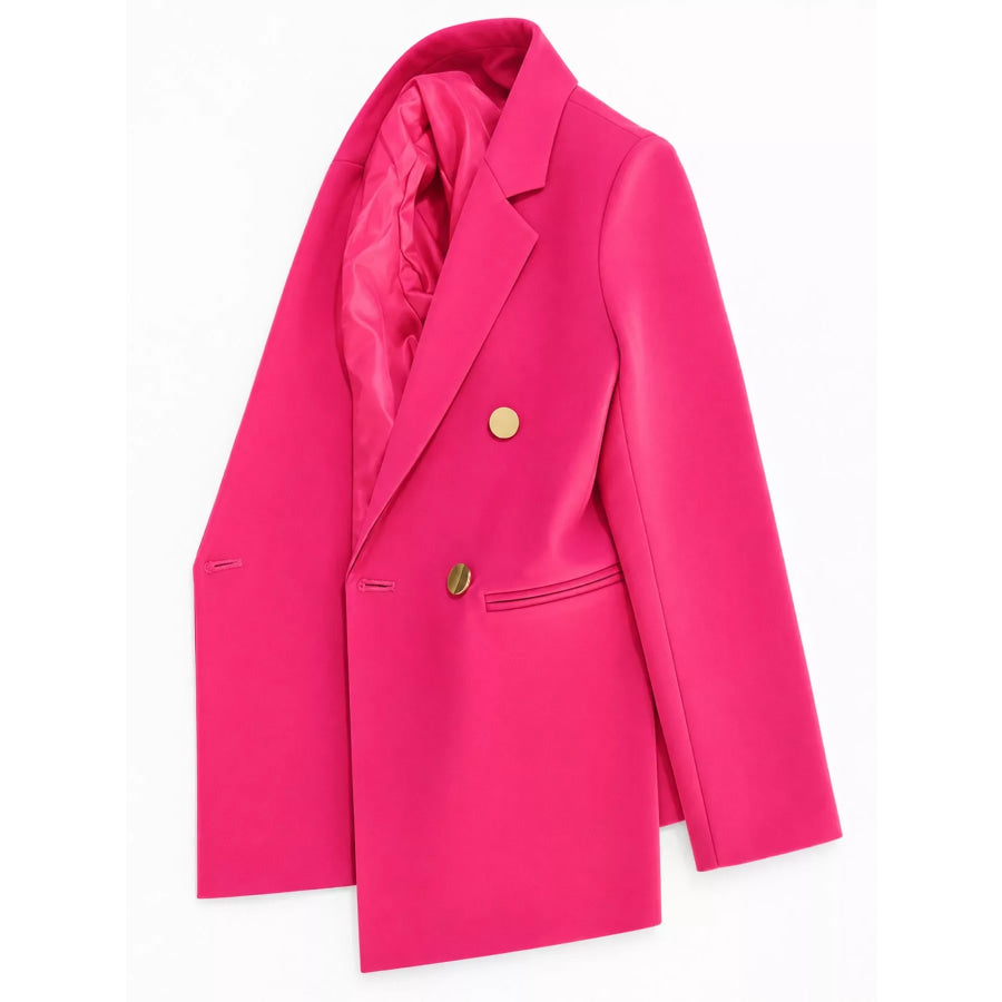 Full Size Minimalist Double-Breasted White Blazer Plus Hot Pink / S Apparel and Accessories