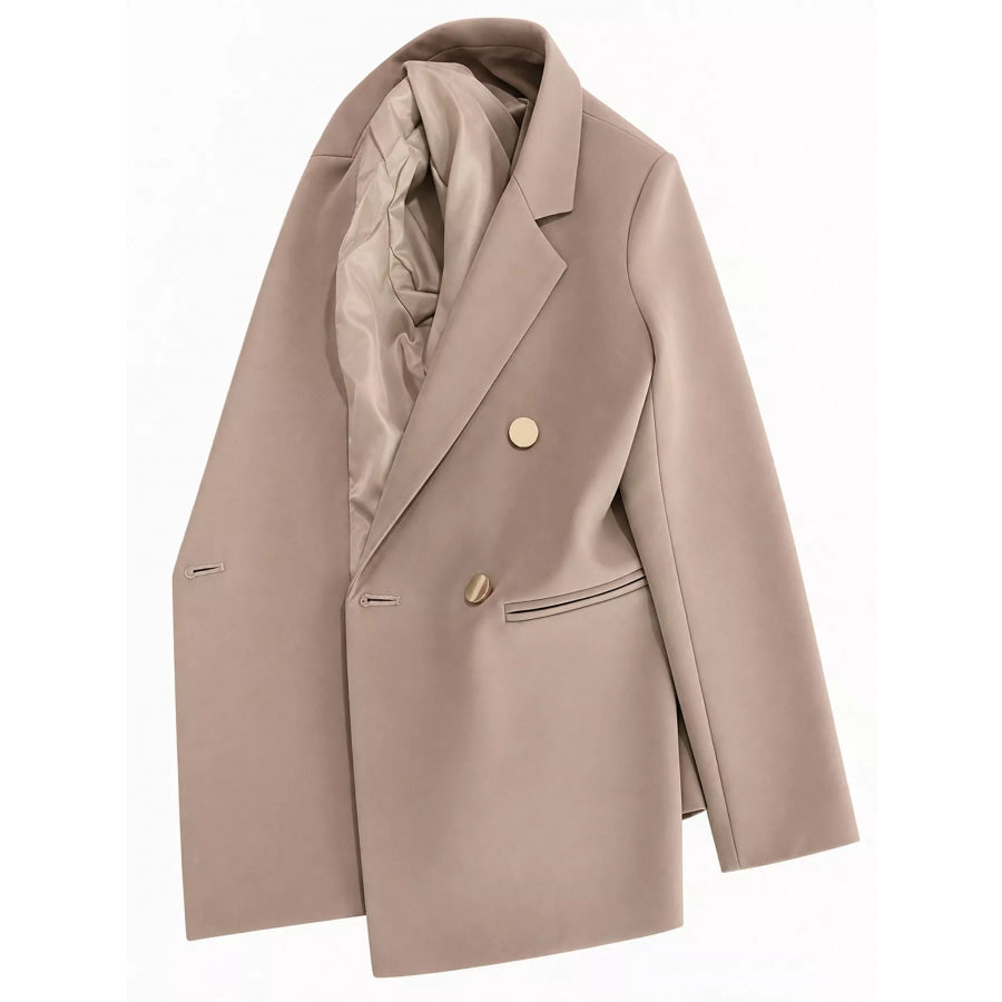 Full Size Minimalist Double-Breasted White Blazer Plus Khaki / S Apparel and Accessories