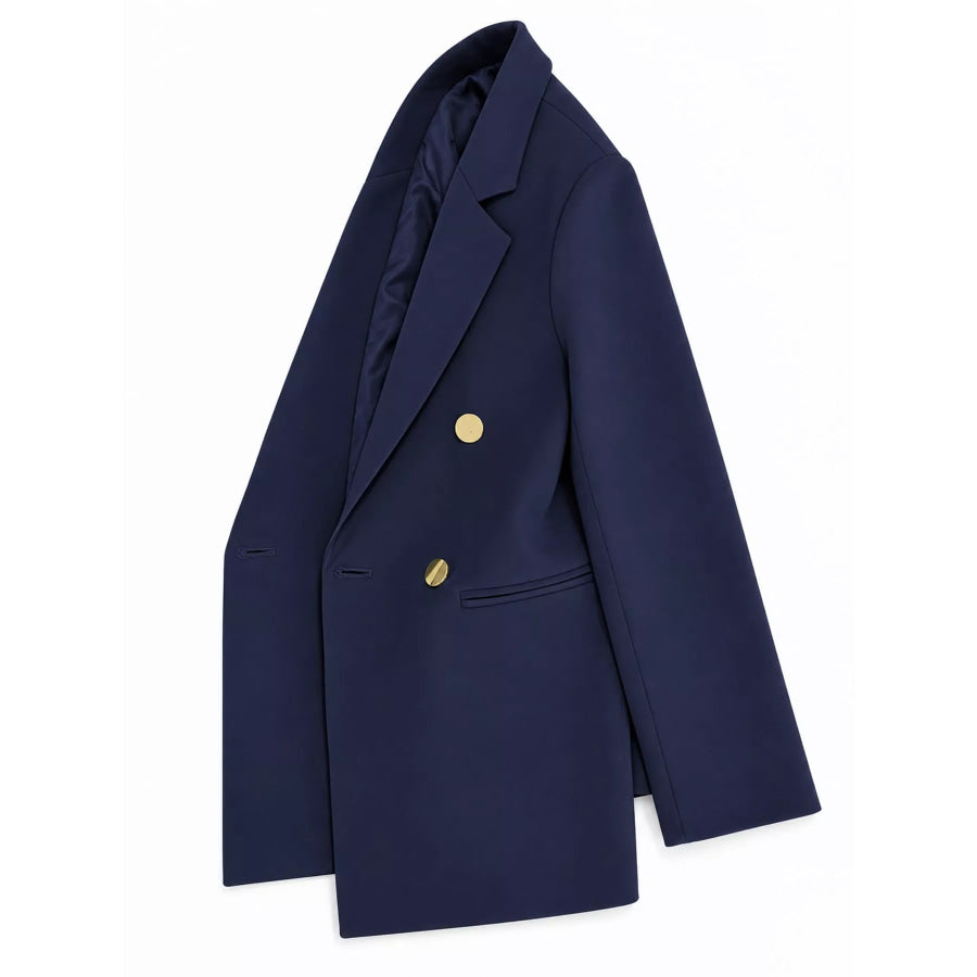 Full Size Minimalist Double-Breasted White Blazer Plus Navy / S Apparel and Accessories