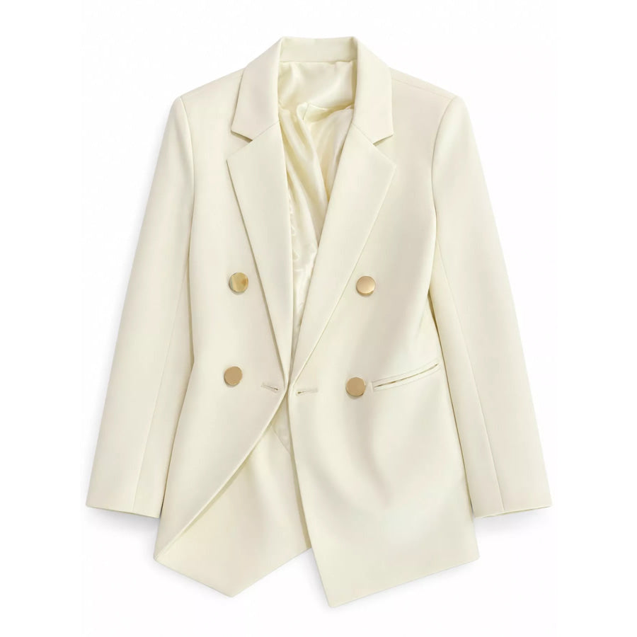 Full Size Minimalist Double-Breasted White Blazer Plus Off-White / S Apparel and Accessories