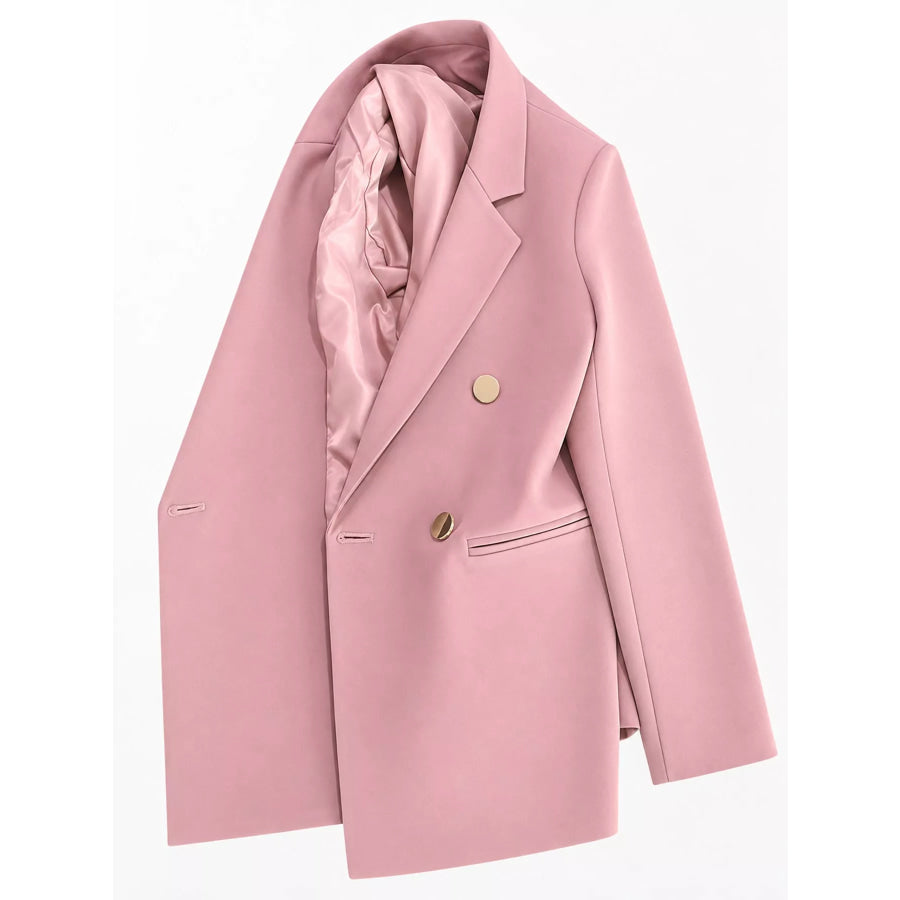 Full Size Minimalist Double-Breasted White Blazer Plus Pink / S Apparel and Accessories