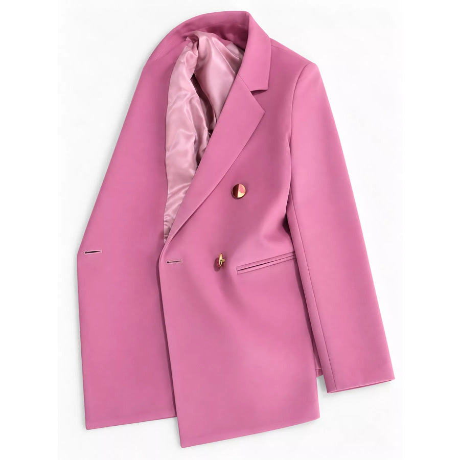 Full Size Minimalist Double-Breasted White Blazer Plus Purple Pink / S Apparel and Accessories