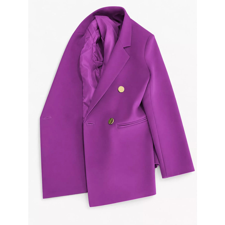 Full Size Minimalist Double-Breasted White Blazer Plus Purple / S Apparel and Accessories