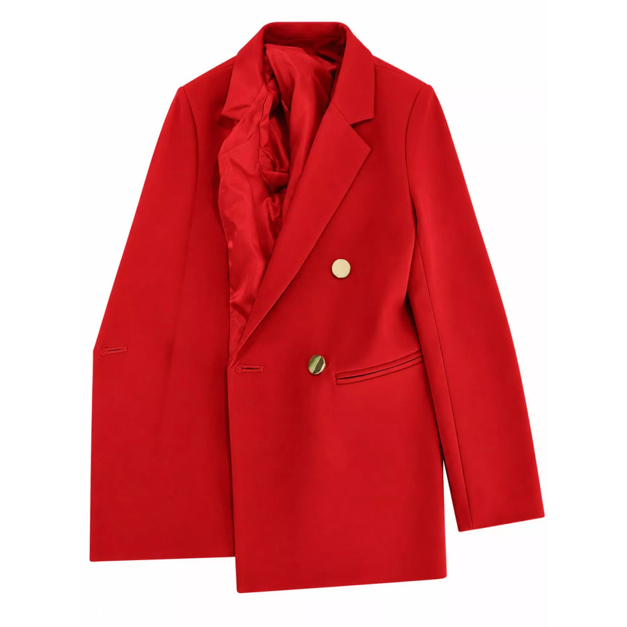 Full Size Minimalist Double-Breasted White Blazer Plus Red / XL Apparel and Accessories
