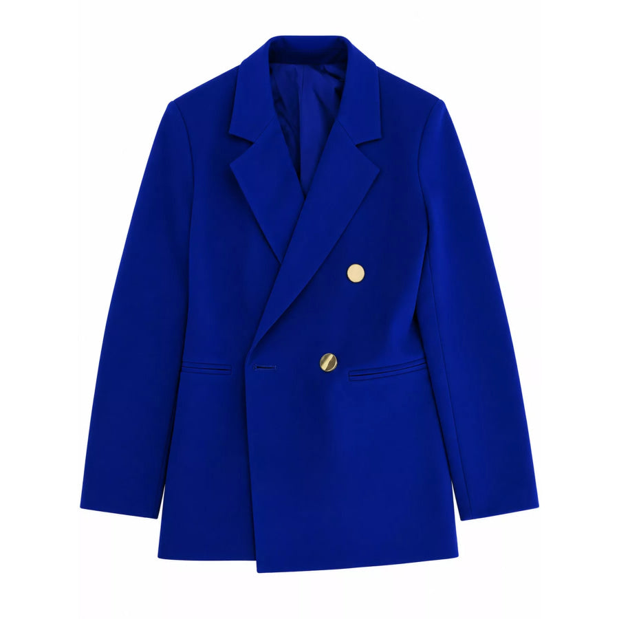 Full Size Minimalist Double-Breasted White Blazer Plus Royal Blue / S Apparel and Accessories