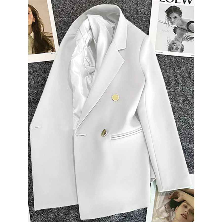 Full Size Minimalist Double-Breasted White Blazer Plus / S Apparel and Accessories