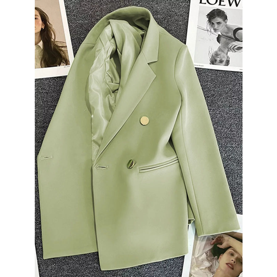 Full Size Minimalist Double-Breasted White Blazer Plus Spring Green / S Apparel and Accessories