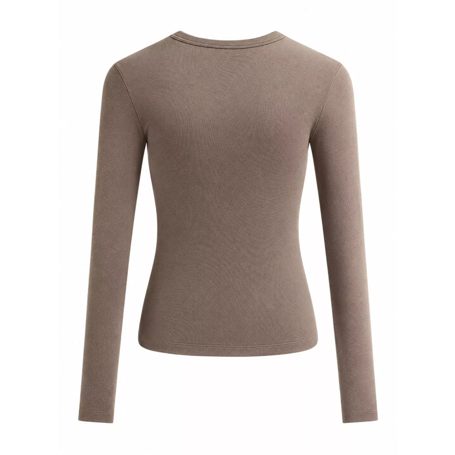 Full Size Minimalist Slim-Fit Long Sleeve Crew Neck T-Shirt Plus Apparel and Accessories
