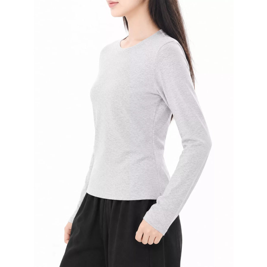 Full Size Minimalist Slim-Fit Long Sleeve Crew Neck T-Shirt Plus Apparel and Accessories