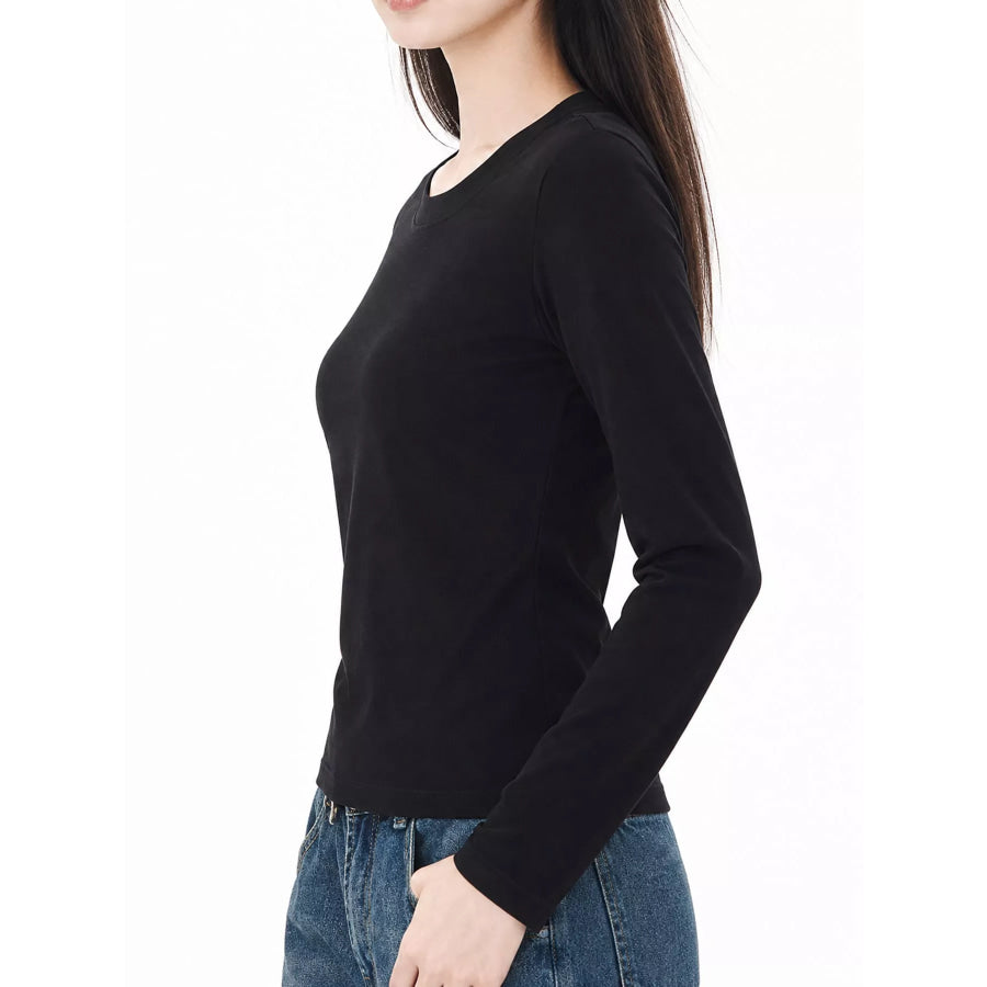 Full Size Minimalist Slim-Fit Long Sleeve Crew Neck T-Shirt Plus Apparel and Accessories