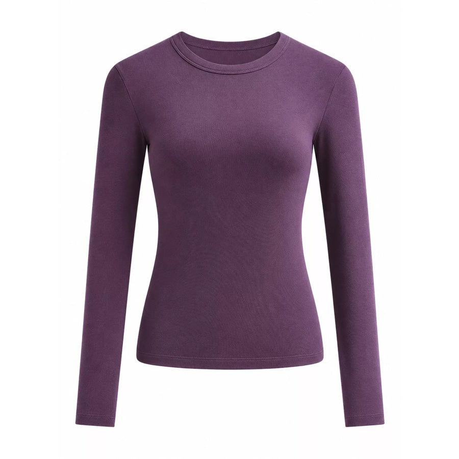 Full Size Minimalist Slim-Fit Long Sleeve Crew Neck T-Shirt Plus Apparel and Accessories