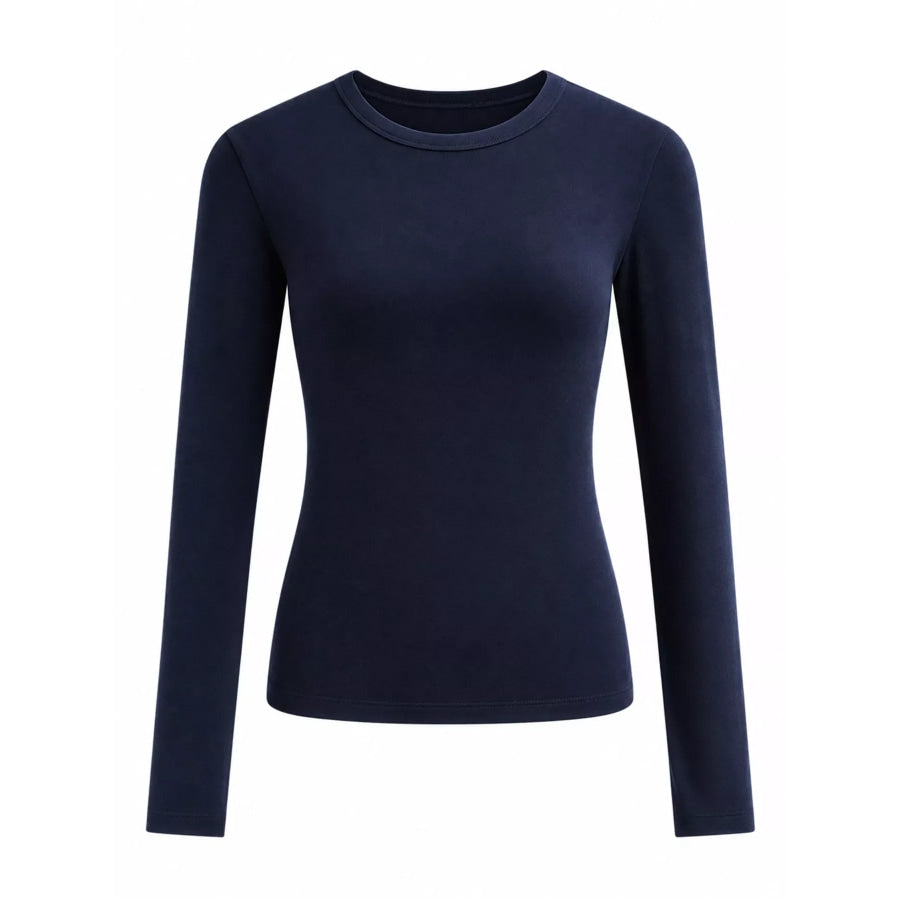Full Size Minimalist Slim-Fit Long Sleeve Crew Neck T-Shirt Plus Apparel and Accessories