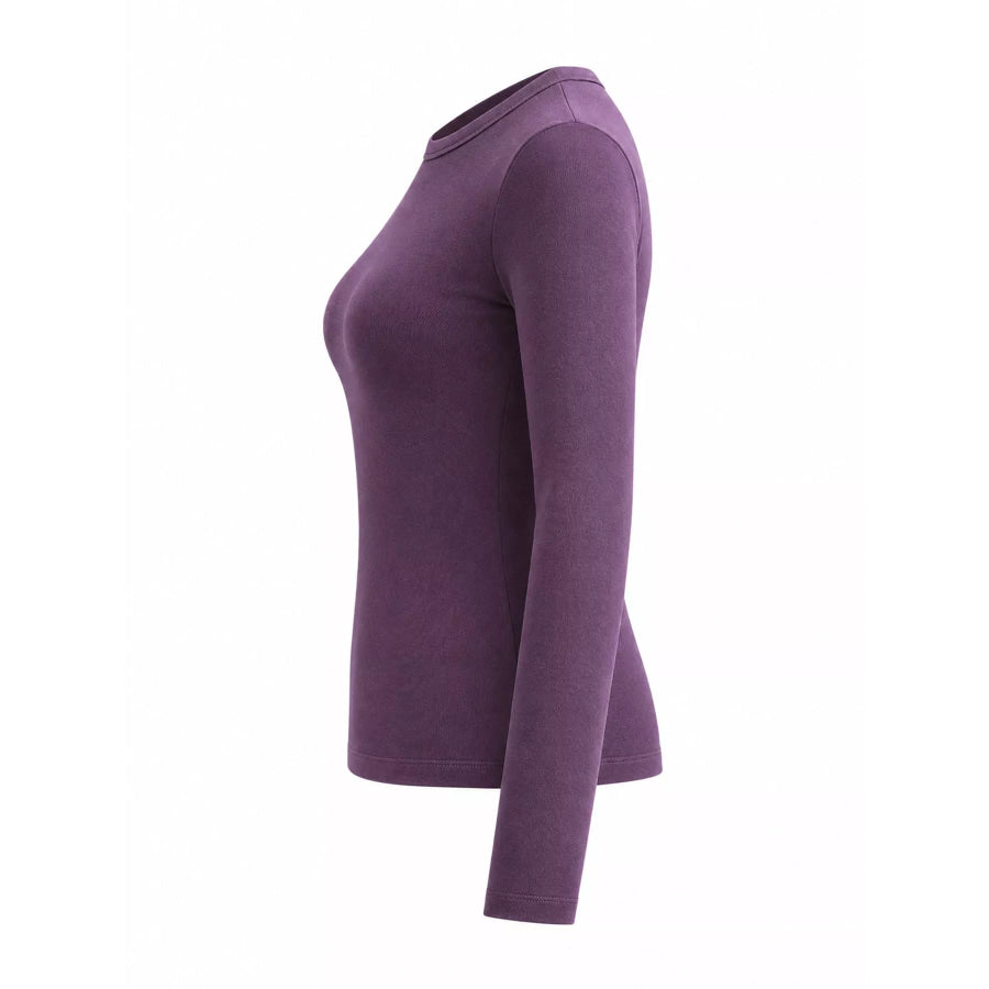 Full Size Minimalist Slim-Fit Long Sleeve Crew Neck T-Shirt Plus Apparel and Accessories