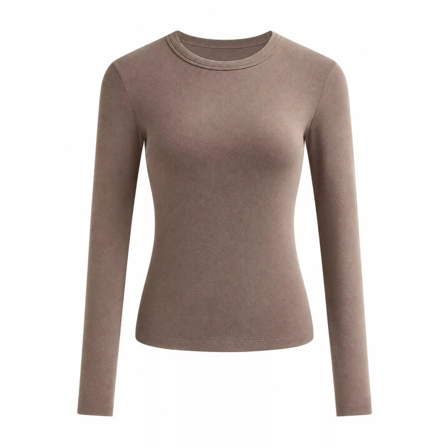 Full Size Minimalist Slim-Fit Long Sleeve Crew Neck T-Shirt Plus Apparel and Accessories