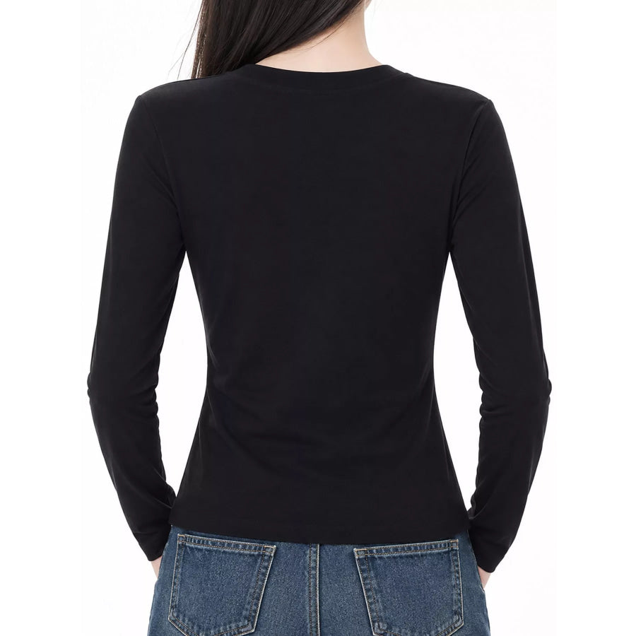 Full Size Minimalist Slim-Fit Long Sleeve Crew Neck T-Shirt Plus Apparel and Accessories