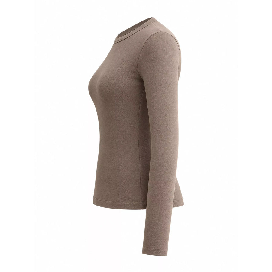 Full Size Minimalist Slim-Fit Long Sleeve Crew Neck T-Shirt Plus Apparel and Accessories