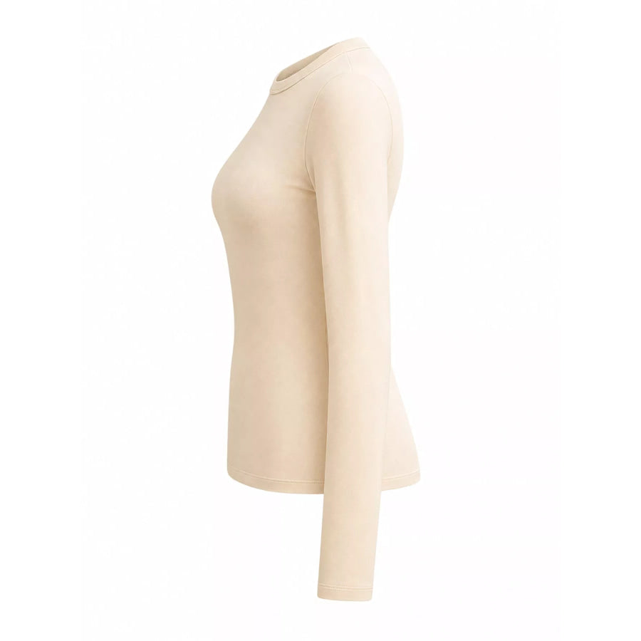 Full Size Minimalist Slim-Fit Long Sleeve Crew Neck T-Shirt Plus Apparel and Accessories