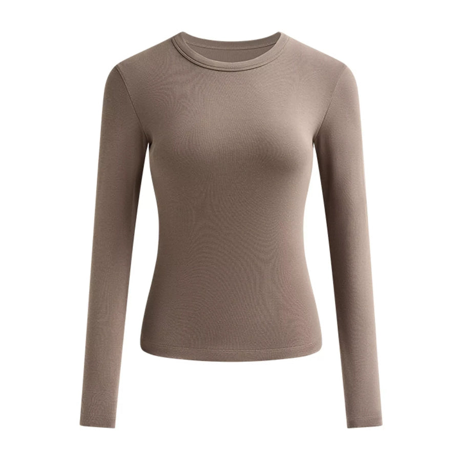 Full Size Minimalist Slim-Fit Long Sleeve Crew Neck T-Shirt Plus Coffee / S Apparel and Accessories