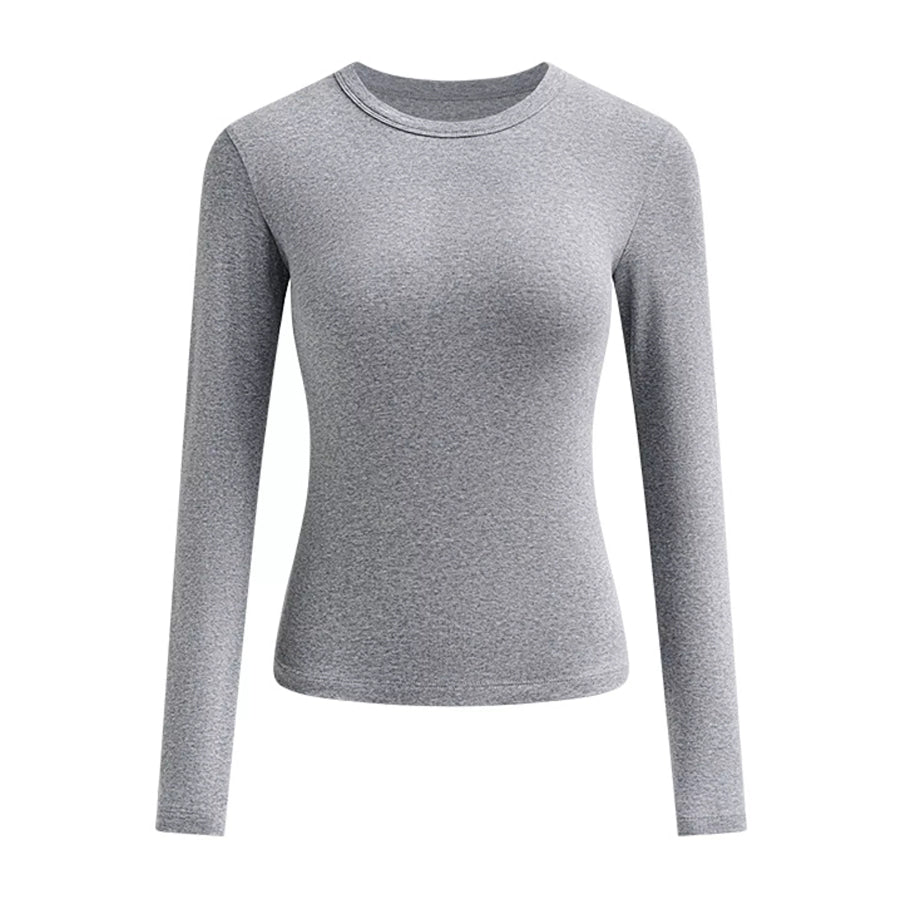 Full Size Minimalist Slim-Fit Long Sleeve Crew Neck T-Shirt Plus Dark Heather Gray / S Apparel and Accessories