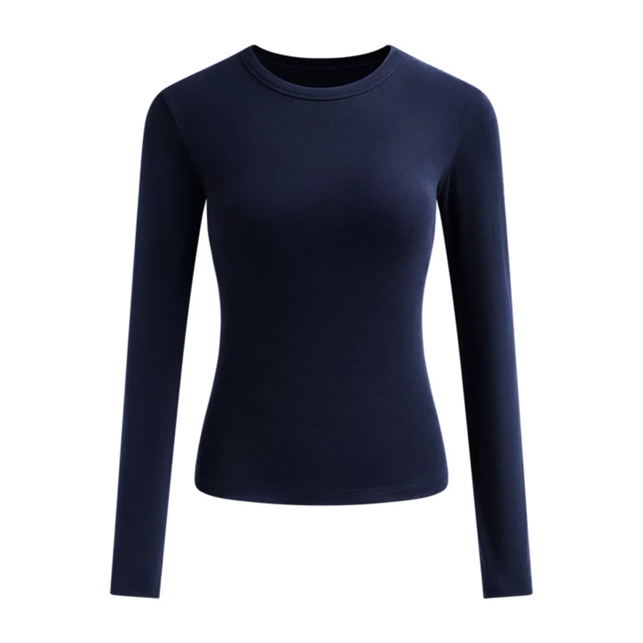 Full Size Minimalist Slim-Fit Long Sleeve Crew Neck T-Shirt Plus Navy / S Apparel and Accessories