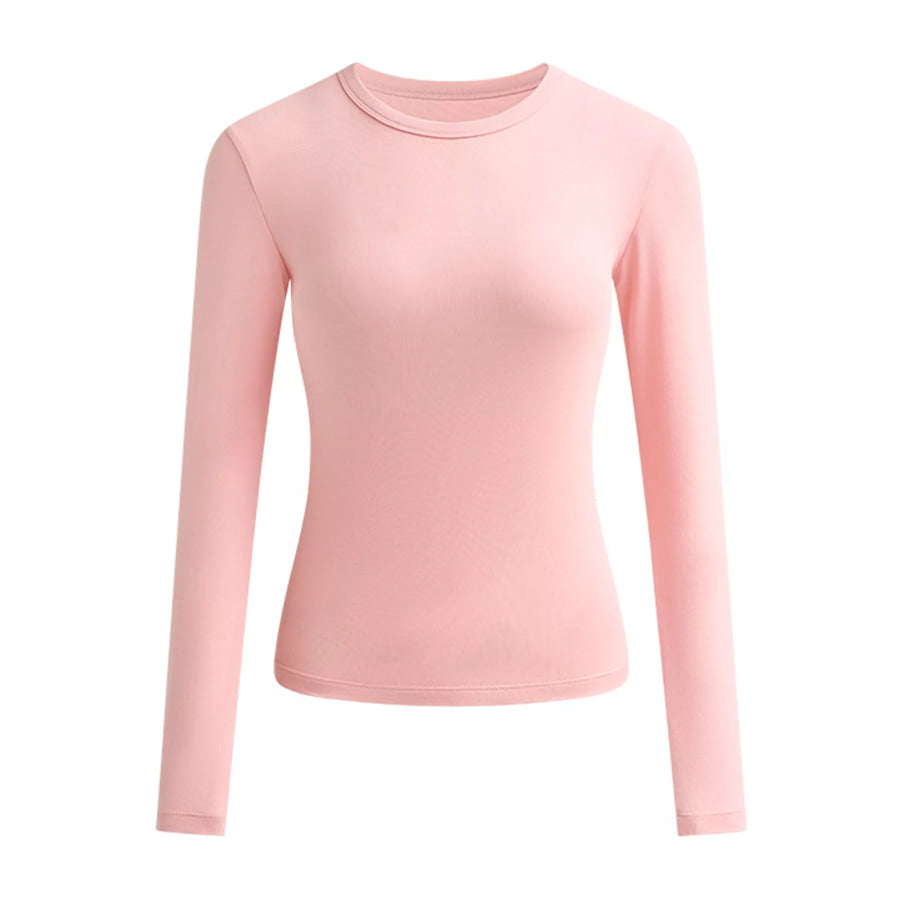 Full Size Minimalist Slim-Fit Long Sleeve Crew Neck T-Shirt Plus Pink / S Apparel and Accessories