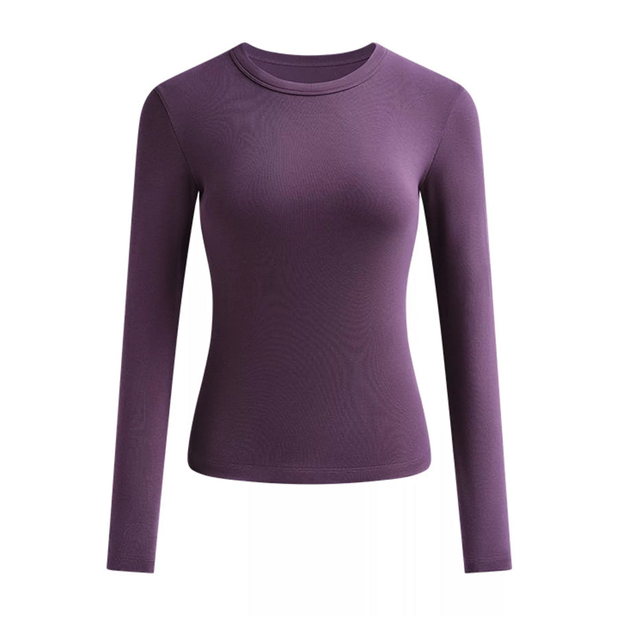 Full Size Minimalist Slim-Fit Long Sleeve Crew Neck T-Shirt Plus Purple / S Apparel and Accessories