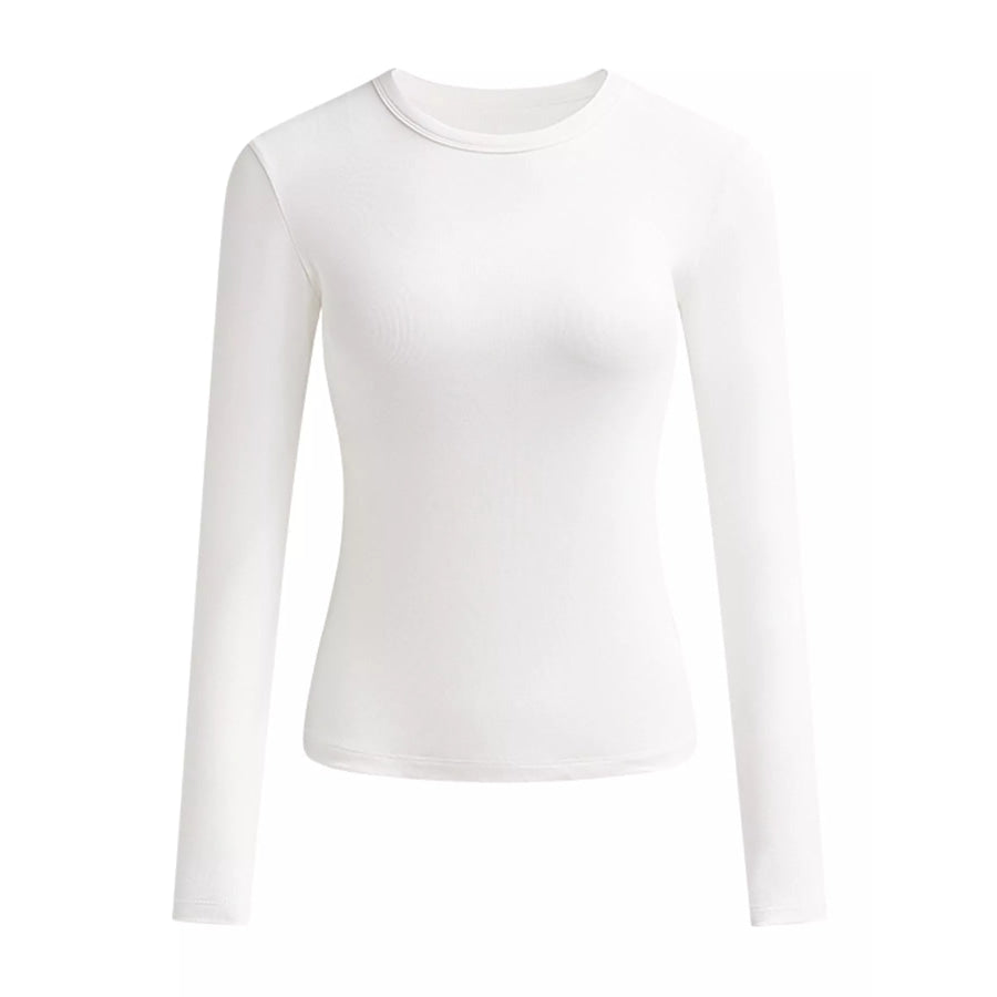 Full Size Minimalist Slim-Fit Long Sleeve Crew Neck T-Shirt Plus White / S Apparel and Accessories